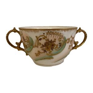 Antique LS&S Limoges France Double Handled Bouillon Cup Gilt Floral 1891-1906